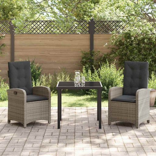vidaXL Garten Essgruppe mit Kissen 3 pcs Schwarz Poly-Rattan