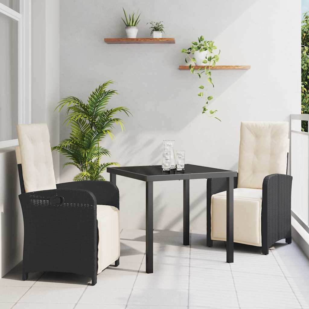 vidaXL Garten Essgruppe mit Kissen 3 pcs Schwarz Poly-Rattan
