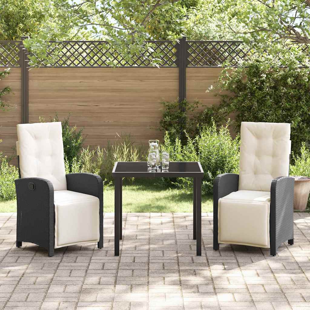 vidaXL Garten Essgruppe mit Kissen 3 pcs Schwarz Poly-Rattan