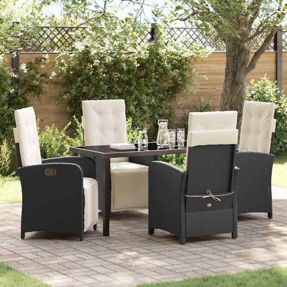 vidaXL Garten Essgruppe mit Kissen 3 pcs Schwarz Poly-Rattan