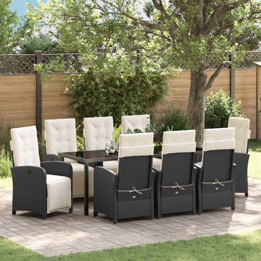 vidaXL Garten Essgruppe mit Kissen 3 pcs Schwarz Poly-Rattan