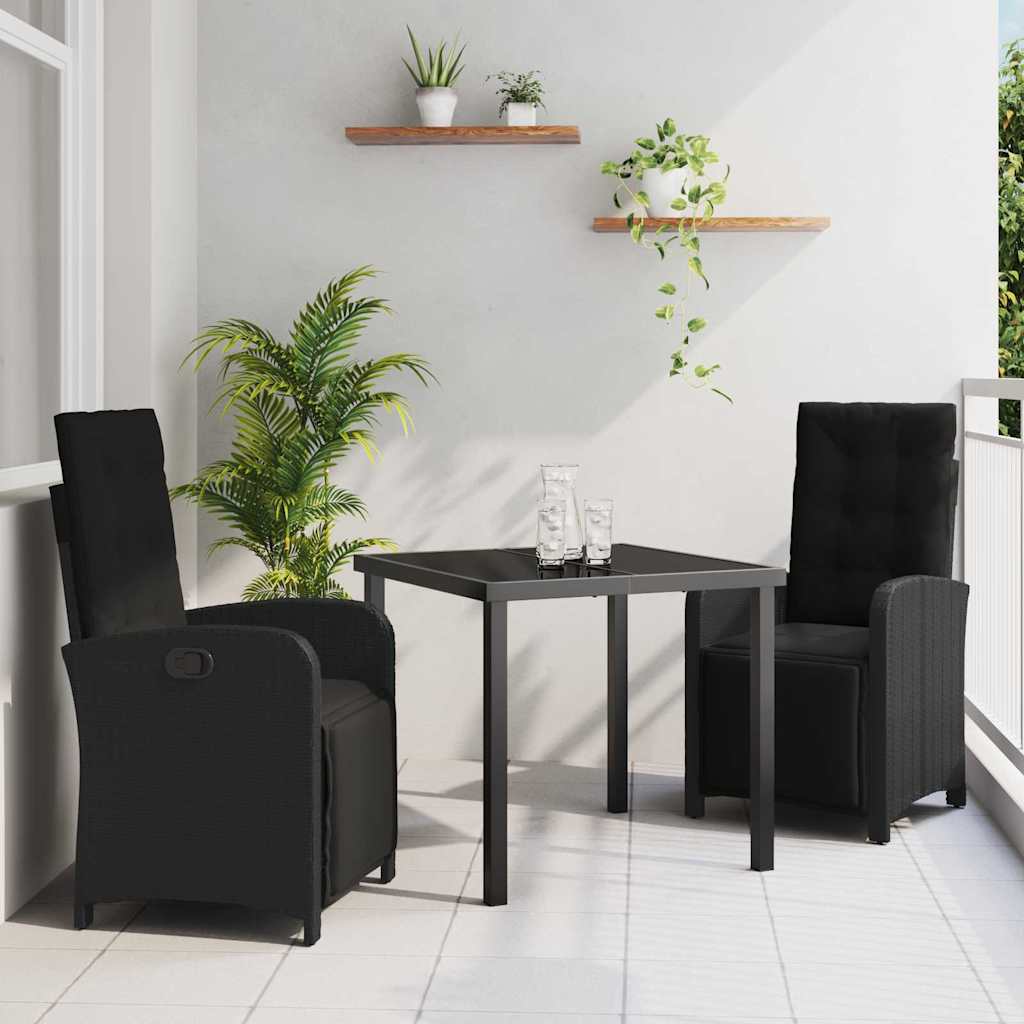 vidaXL Garten Essgruppe mit Kissen 3 pcs Schwarz Poly-Rattan