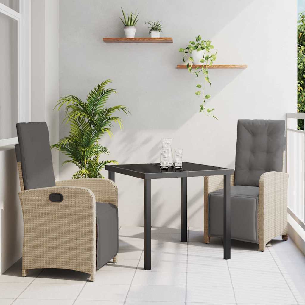 vidaXL Garten Essgruppe mit Kissen 3 pcs Schwarz Poly-Rattan