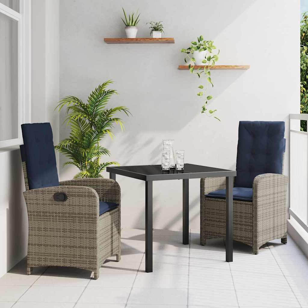 vidaXL Garten Essgruppe mit Kissen 3 pcs Grau Poly-Rattan