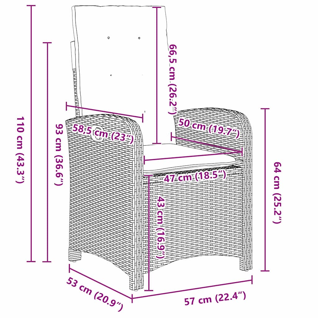 vidaXL Garten Essgruppe mit Kissen 3 pcs Grau Poly-Rattan