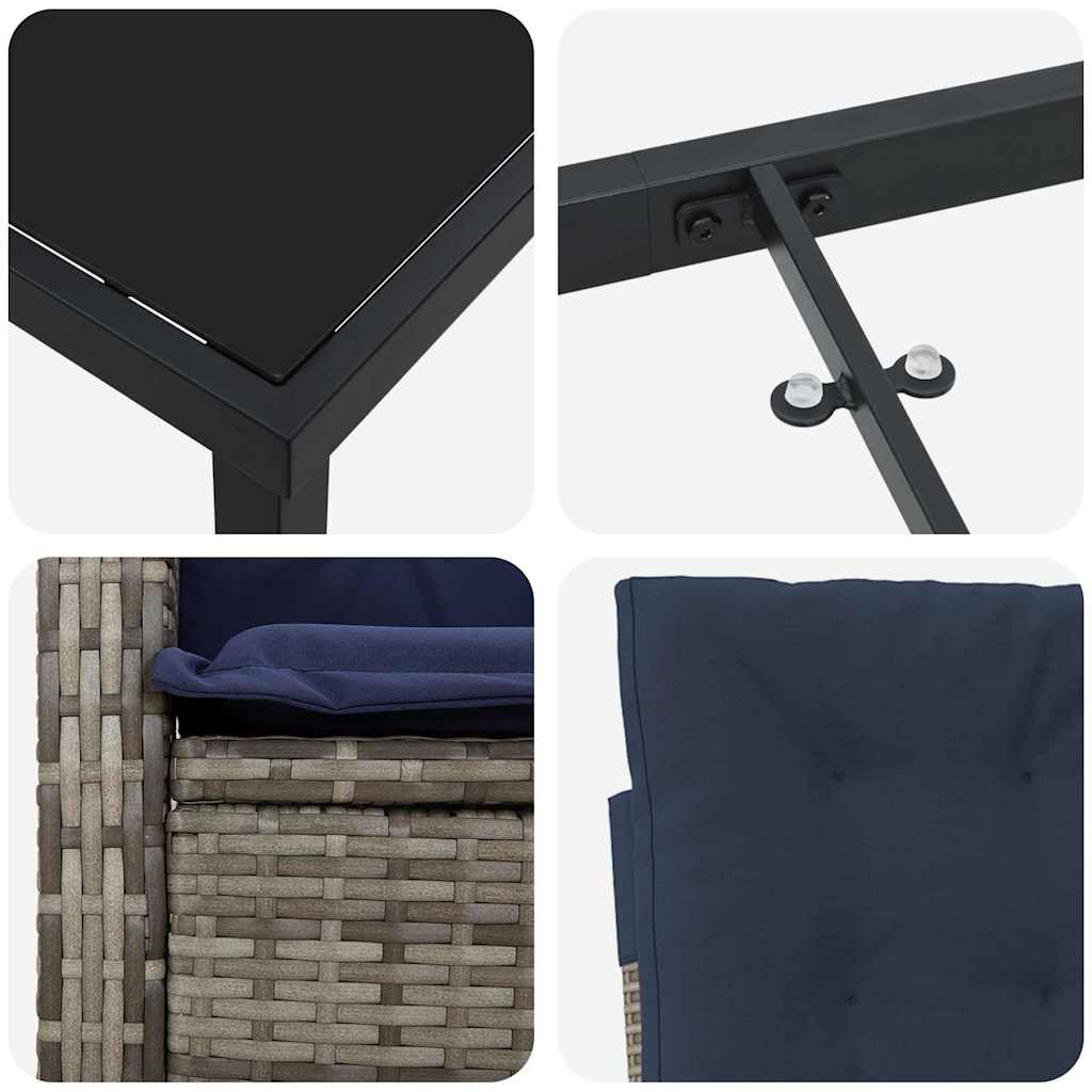 vidaXL Garten Essgruppe mit Kissen 3 pcs Grau Poly-Rattan