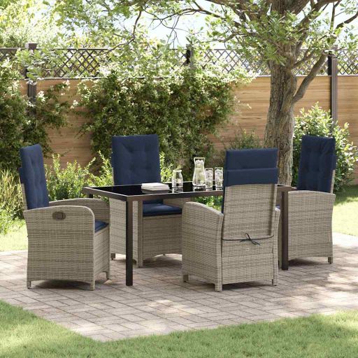 vidaXL Garten Essgruppe mit Kissen 3 pcs Grau Poly-Rattan