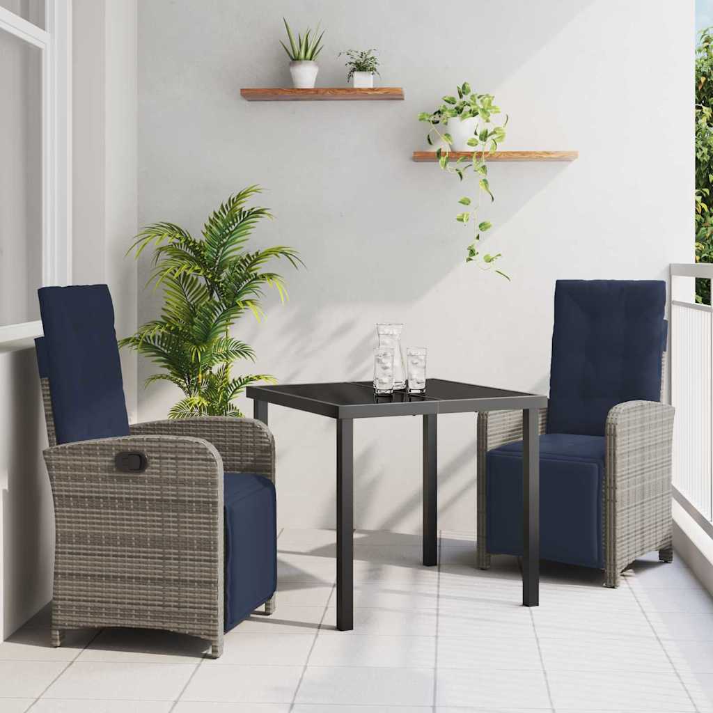 vidaXL Garten Essgruppe mit Kissen 3 pcs Grau Poly-Rattan