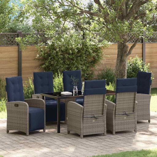 vidaXL Garten Essgruppe mit Kissen 3 pcs Grau Poly-Rattan