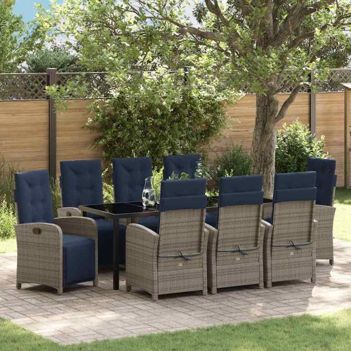 vidaXL Garten Essgruppe mit Kissen 3 pcs Grau Poly-Rattan