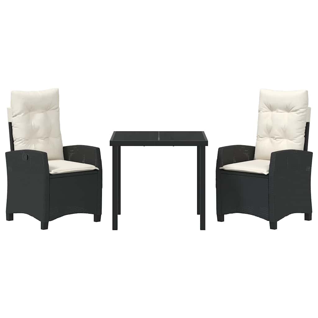 vidaXL Garten Essgruppe mit Kissen 3 pcs Schwarz Poly-Rattan