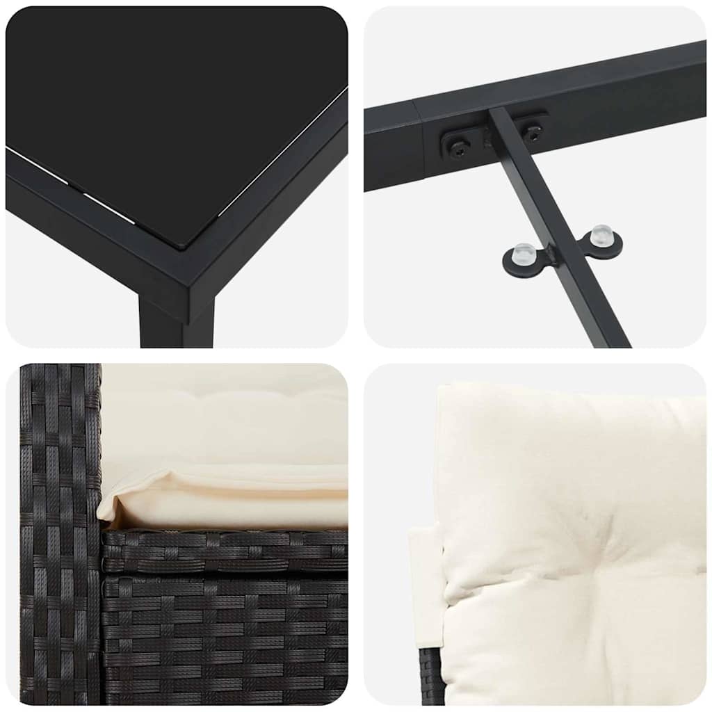 vidaXL Garten Essgruppe mit Kissen 3 pcs Schwarz Poly-Rattan