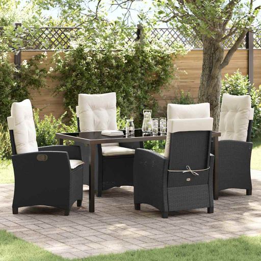vidaXL Garten Essgruppe mit Kissen 3 pcs Schwarz Poly-Rattan