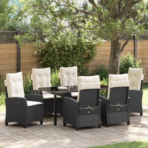 vidaXL Garten Essgruppe mit Kissen 3 pcs Schwarz Poly-Rattan