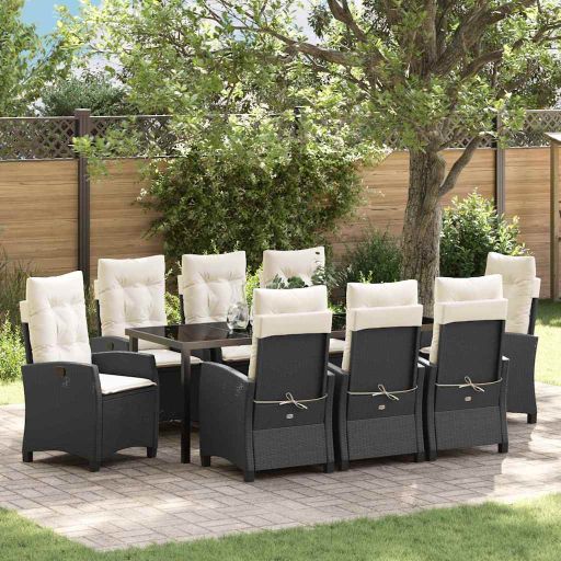 vidaXL Garten Essgruppe mit Kissen 3 pcs Schwarz Poly-Rattan
