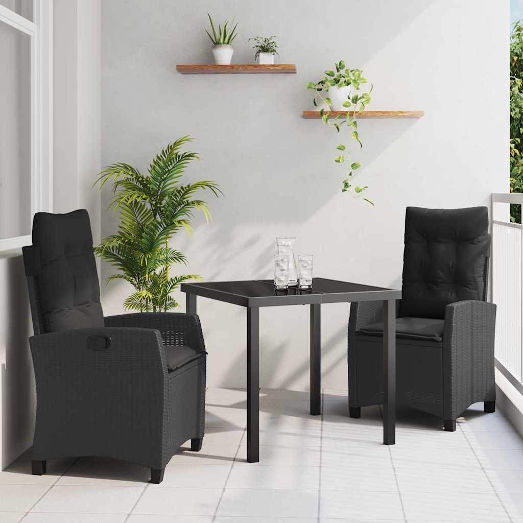 vidaXL Garten Essgruppe mit Kissen 3 pcs Schwarz Poly-Rattan