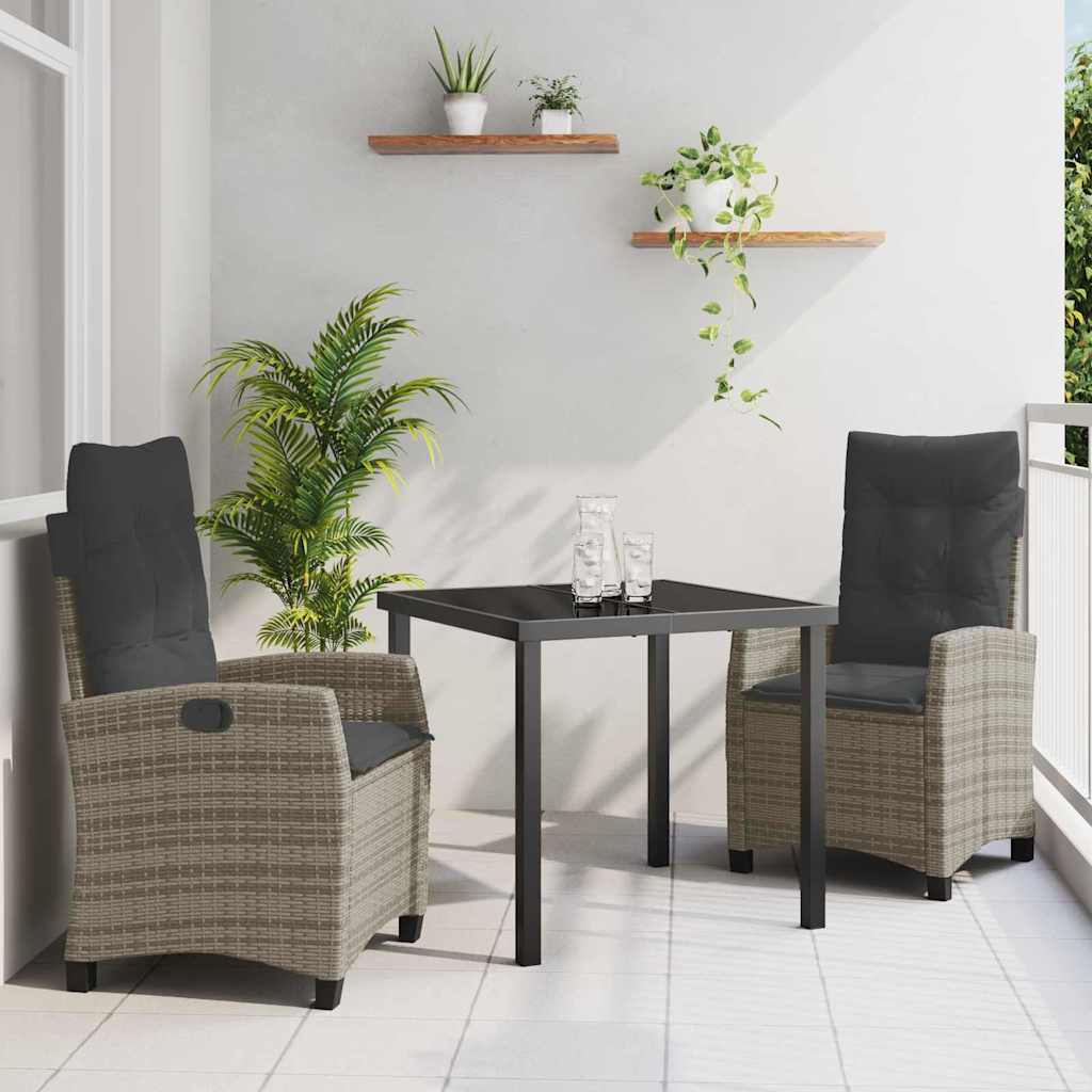 vidaXL Garten Essgruppe mit Kissen 3 pcs Schwarz Poly-Rattan