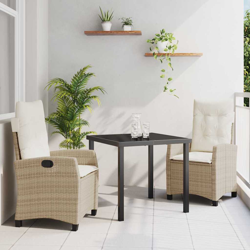 vidaXL Garten Essgruppe mit Kissen 3 pcs Schwarz Poly-Rattan