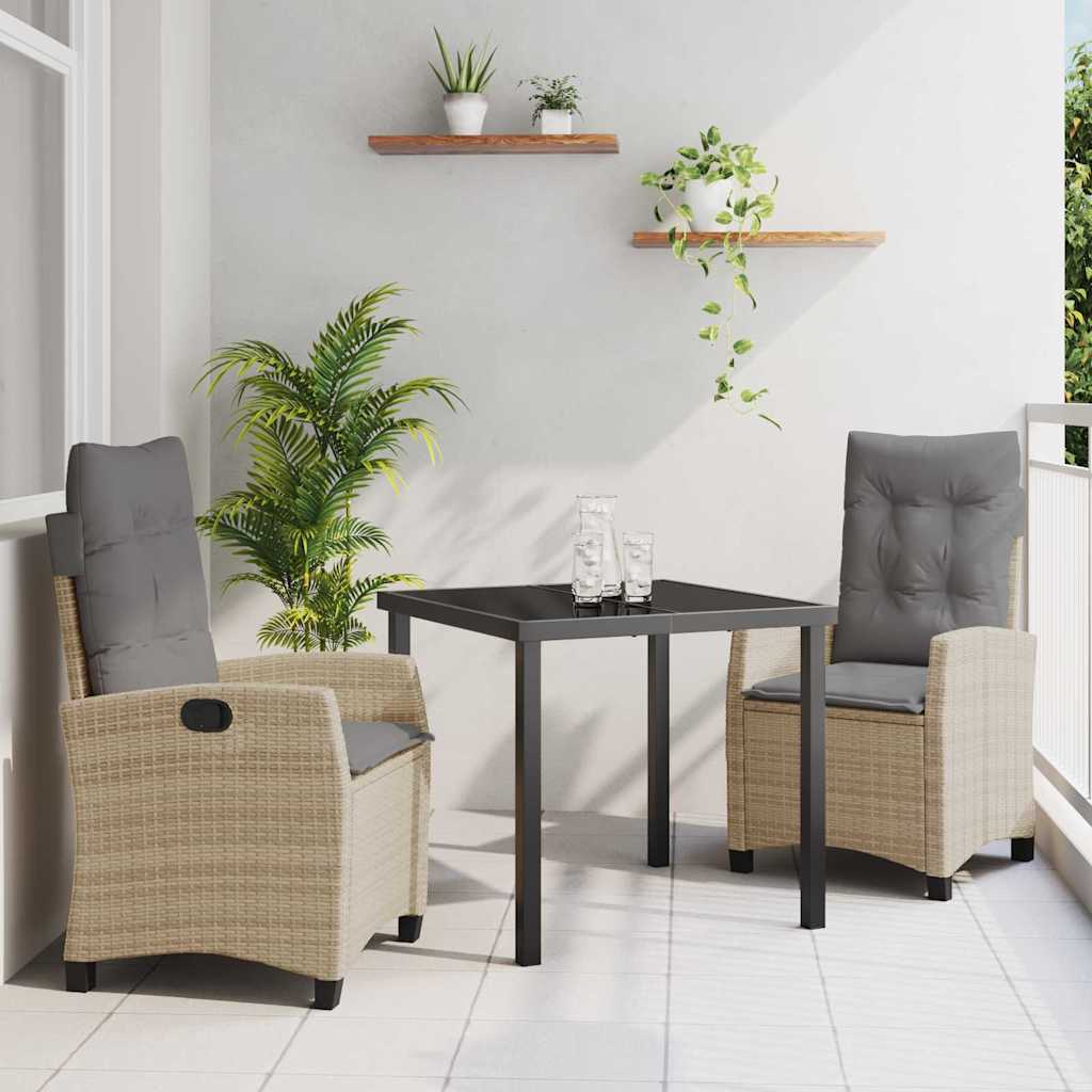 vidaXL Garten Essgruppe mit Kissen 3 pcs Schwarz Poly-Rattan