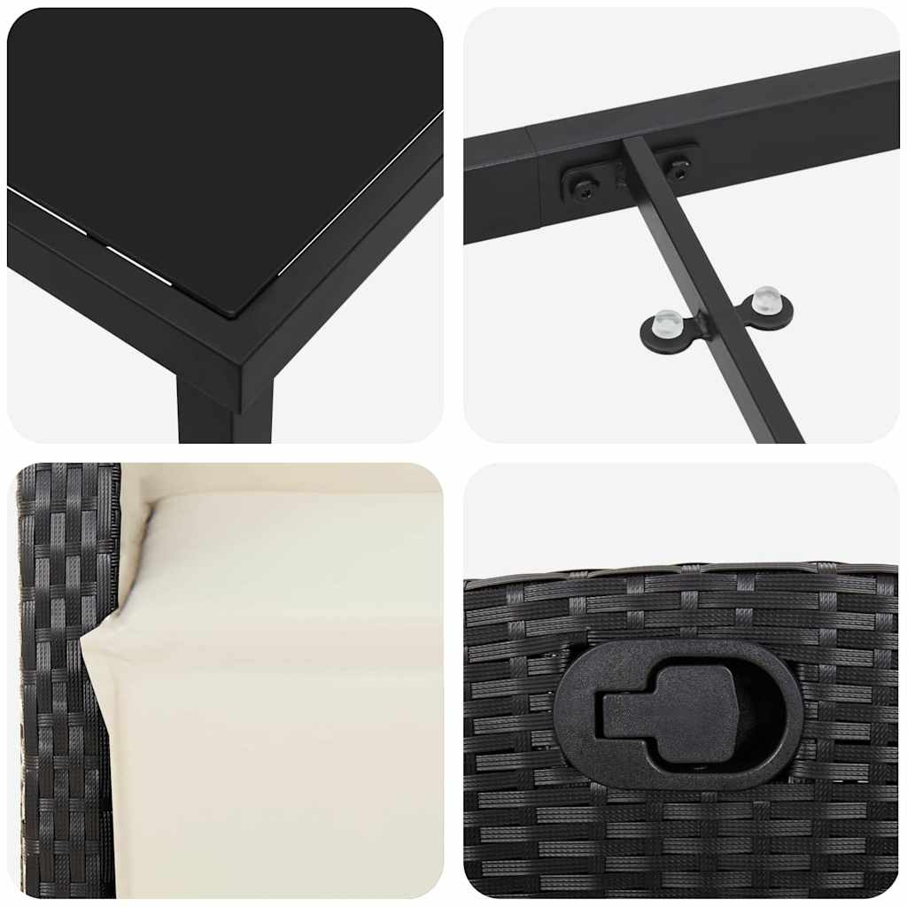 vidaXL Garten Essgruppe 3 pcs Schwarz Poly-Rattan