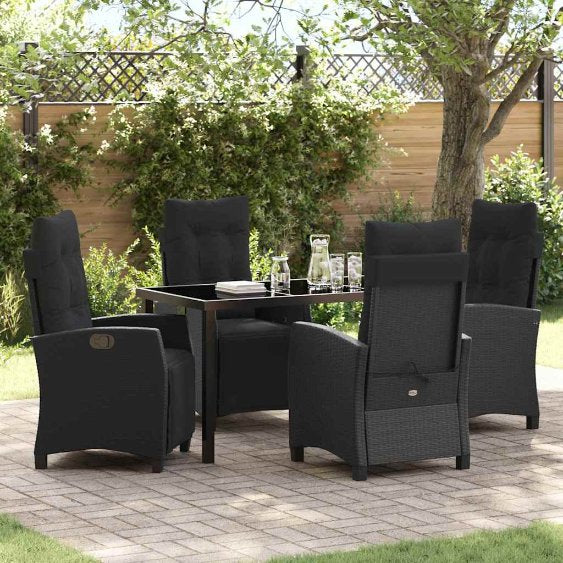 vidaXL Garten Essgruppe 3 pcs Schwarz Poly-Rattan