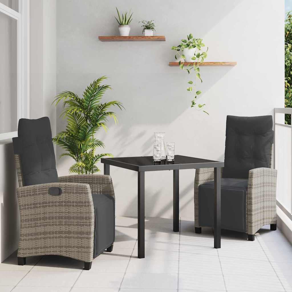 vidaXL Garten Essgruppe 3 pcs Schwarz Poly-Rattan