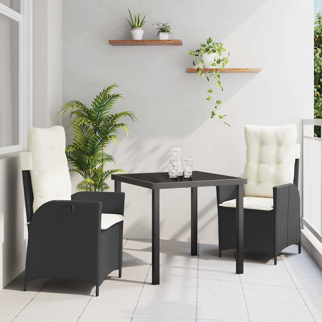 vidaXL Garten Essgruppe mit Kissen 3 pcs Schwarz Poly-Rattan
