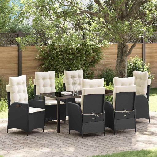 vidaXL Garten Essgruppe mit Kissen 3 pcs Schwarz Poly-Rattan