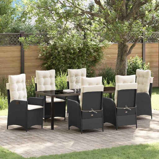 vidaXL Garten Essgruppe mit Kissen 3 pcs Schwarz Poly-Rattan