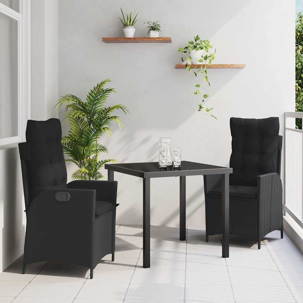 vidaXL Garten Essgruppe mit Kissen 3 pcs Schwarz Poly-Rattan