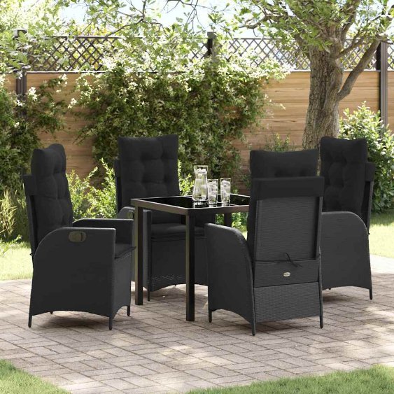vidaXL Garten Essgruppe mit Kissen 3 pcs Schwarz Poly-Rattan