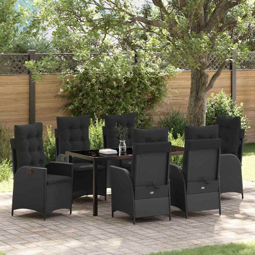 vidaXL Garten Essgruppe mit Kissen 3 pcs Schwarz Poly-Rattan