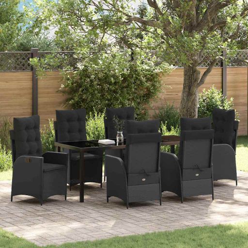 vidaXL Garten Essgruppe mit Kissen 3 pcs Schwarz Poly-Rattan