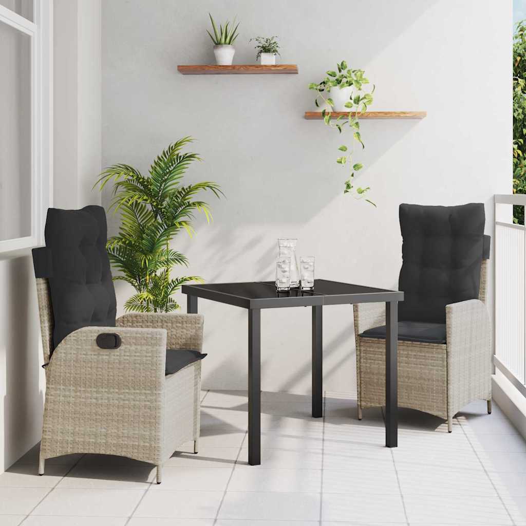 vidaXL Garten Essgruppe mit Kissen 3 pcs Schwarz Poly-Rattan