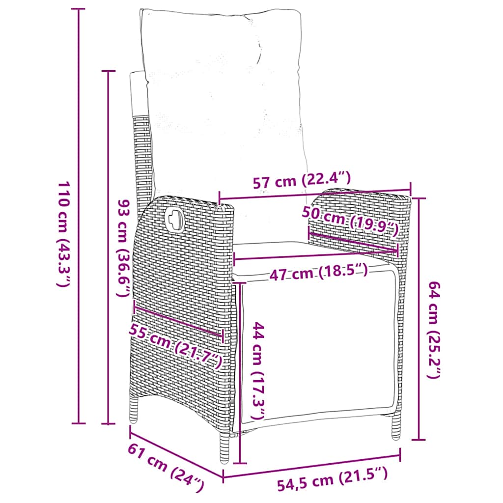 vidaXL Garten Essgruppe mit Kissen 3 pcs Schwarz Poly-Rattan