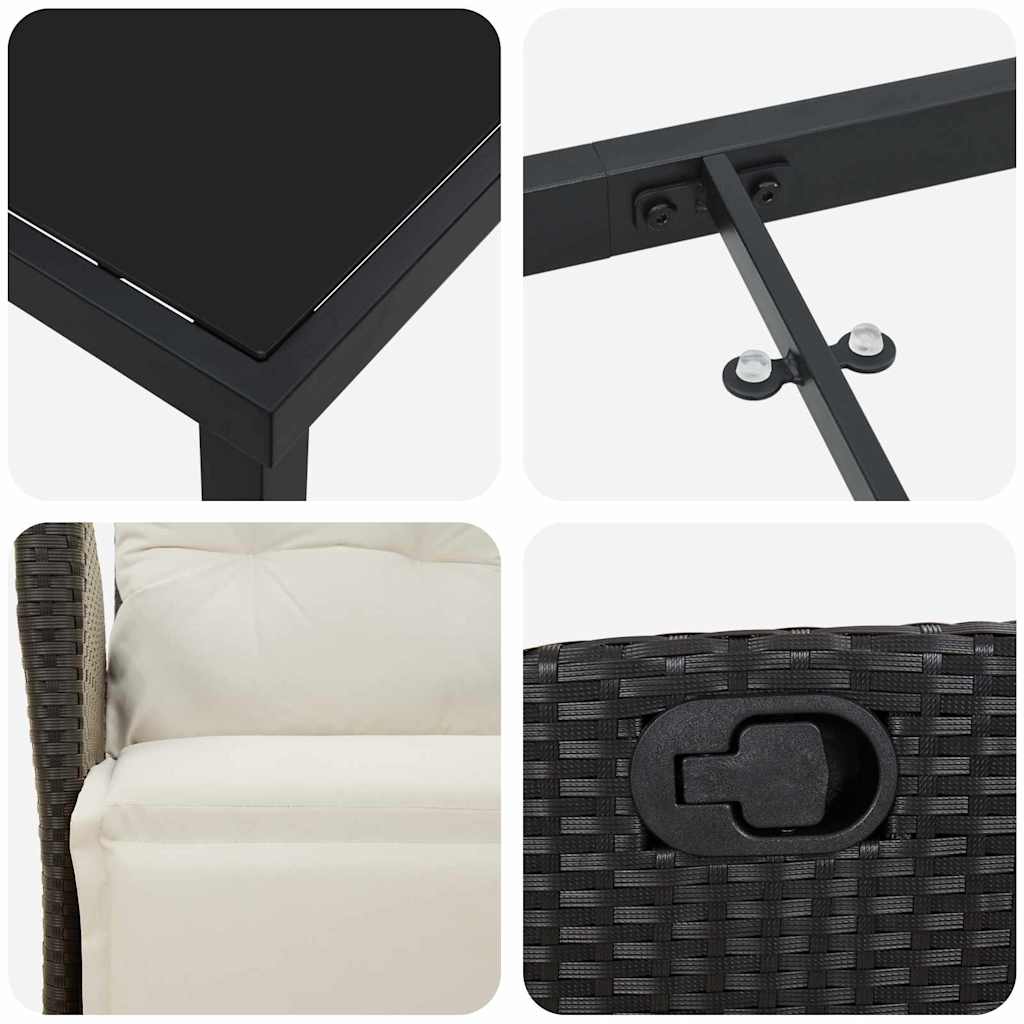 vidaXL Garten Essgruppe mit Kissen 3 pcs Schwarz Poly-Rattan