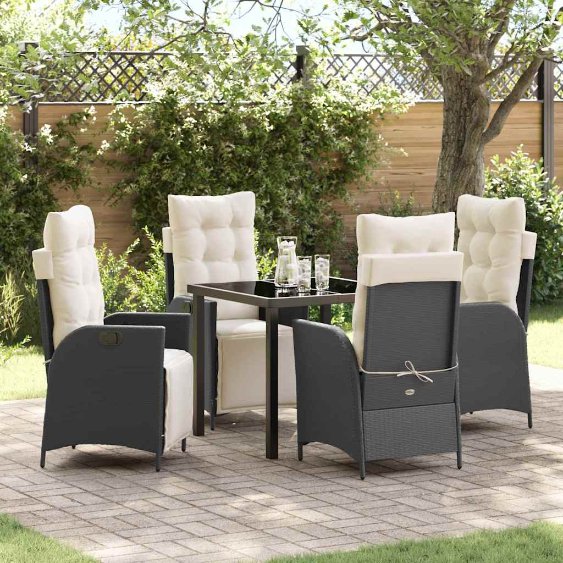 vidaXL Garten Essgruppe mit Kissen 3 pcs Schwarz Poly-Rattan