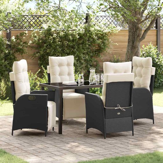 vidaXL Garten Essgruppe mit Kissen 3 pcs Schwarz Poly-Rattan