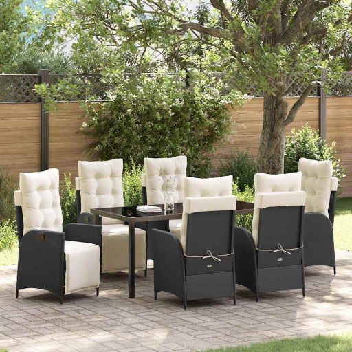vidaXL Garten Essgruppe mit Kissen 3 pcs Schwarz Poly-Rattan