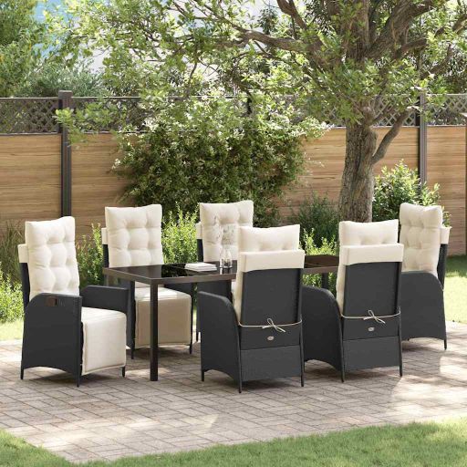 vidaXL Garten Essgruppe mit Kissen 3 pcs Schwarz Poly-Rattan