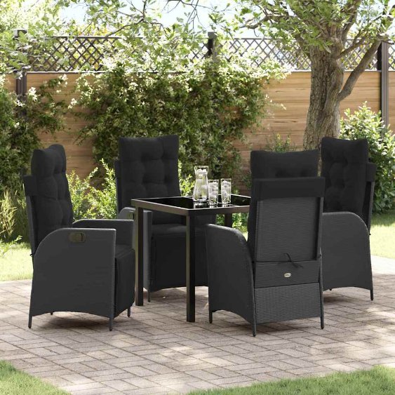 vidaXL Garten Essgruppe mit Kissen 3 pcs Schwarz Poly-Rattan