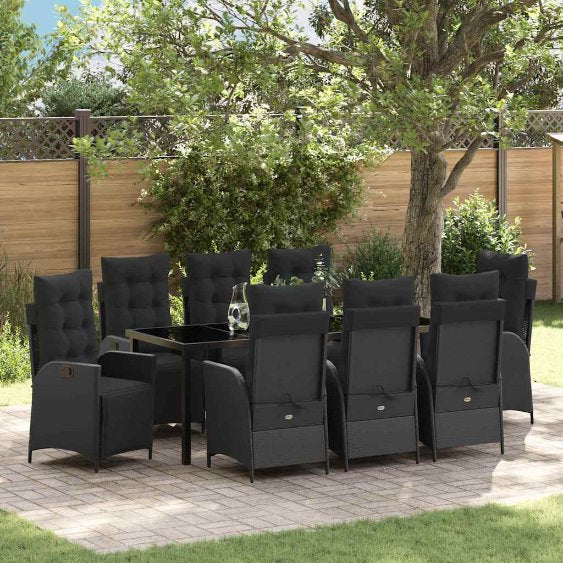 vidaXL Garten Essgruppe mit Kissen 3 pcs Schwarz Poly-Rattan
