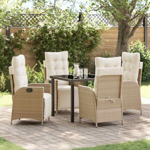 vidaXL Garten Essgruppe mit Kissen 3 pcs Schwarz Poly-Rattan