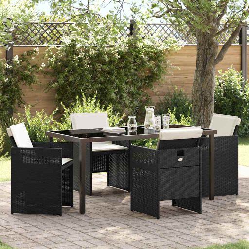 vidaXL Garten Essgruppe 5 pcs Schwarz Poly-Rattan