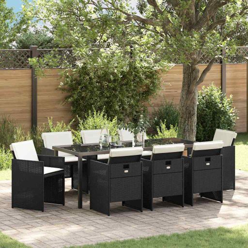 vidaXL Garten Essgruppe 5 pcs Schwarz Poly-Rattan