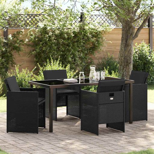 vidaXL Garten Essgruppe 5 pcs Schwarz Poly-Rattan