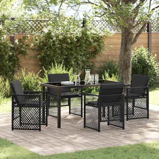 vidaXL Garten Essgruppe 5 pcs Schwarz Poly-Rattan