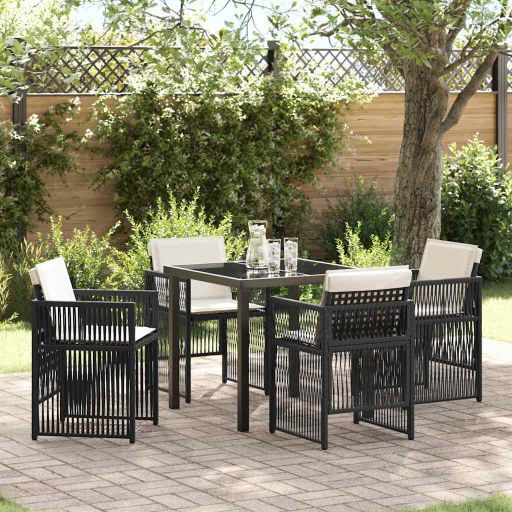 vidaXL Garten Essgruppe 5 pcs Schwarz Pulverbeschichteter Stahl