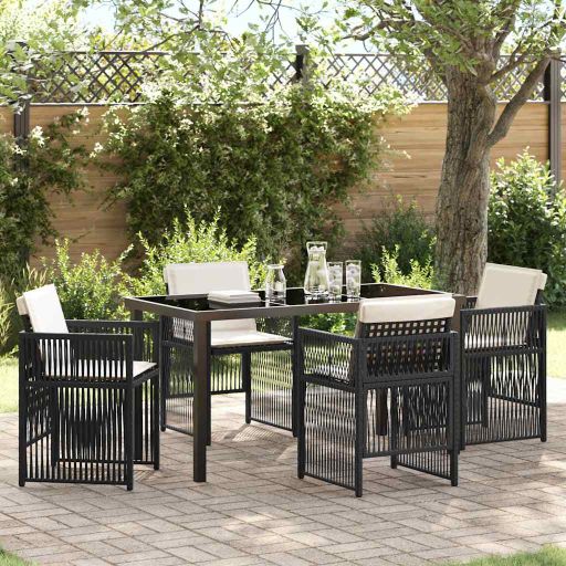 vidaXL Garten Essgruppe 5 pcs Schwarz Pulverbeschichteter Stahl