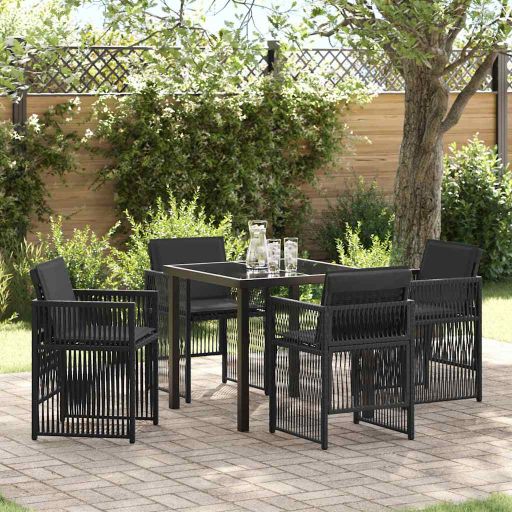 vidaXL Garten Essgruppe 5 pcs Schwarz Pulverbeschichteter Stahl